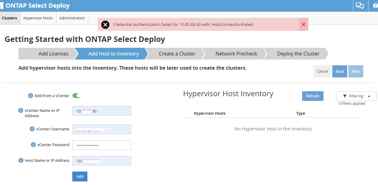 HostConnectionFailedでクレデンシャル認証に失敗しました