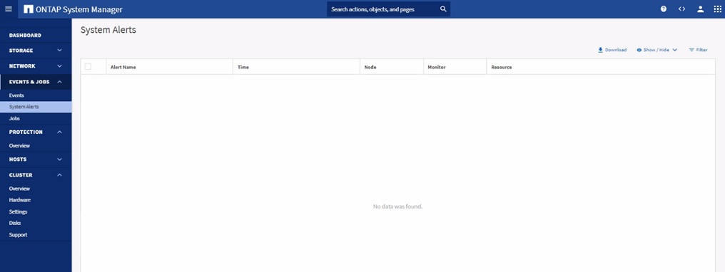 ONTAPシステムマネージャでシステムアラートが空と表示されるのはなぜですか？