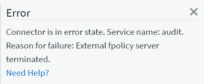 外部fpolicyサーバの終了でWorkload Securityデータコレクタが失敗する