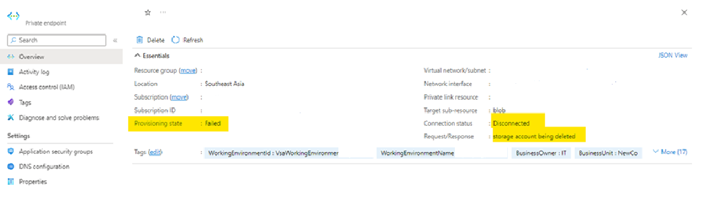 プライベートエンドポイントが移動処理の実行中にAzureで障害状態になる