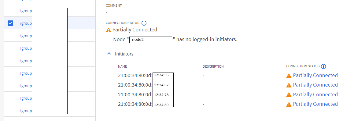 ONTAP System Managerで、スイッチバック後に一方のノードにログインしていないイニシエータが報告される ONTAP System Managerで、スイッチバック後に一方のノードにログインしていないイニシエータが報告される