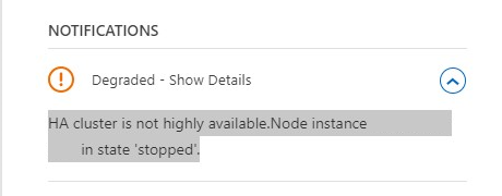 テイクオーバー後にフリーズイベントが発生するとHAのCVOの状態がデグレード状態になる