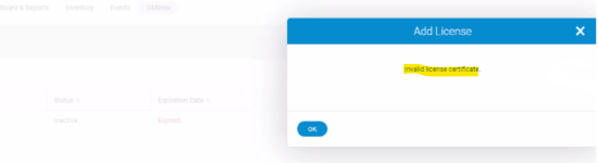 ライセンスの有効期限が切れているため、SANnavグローバルビューにログインできません ライセンスの有効期限が切れているため、SANnavグローバルビューにログインできません